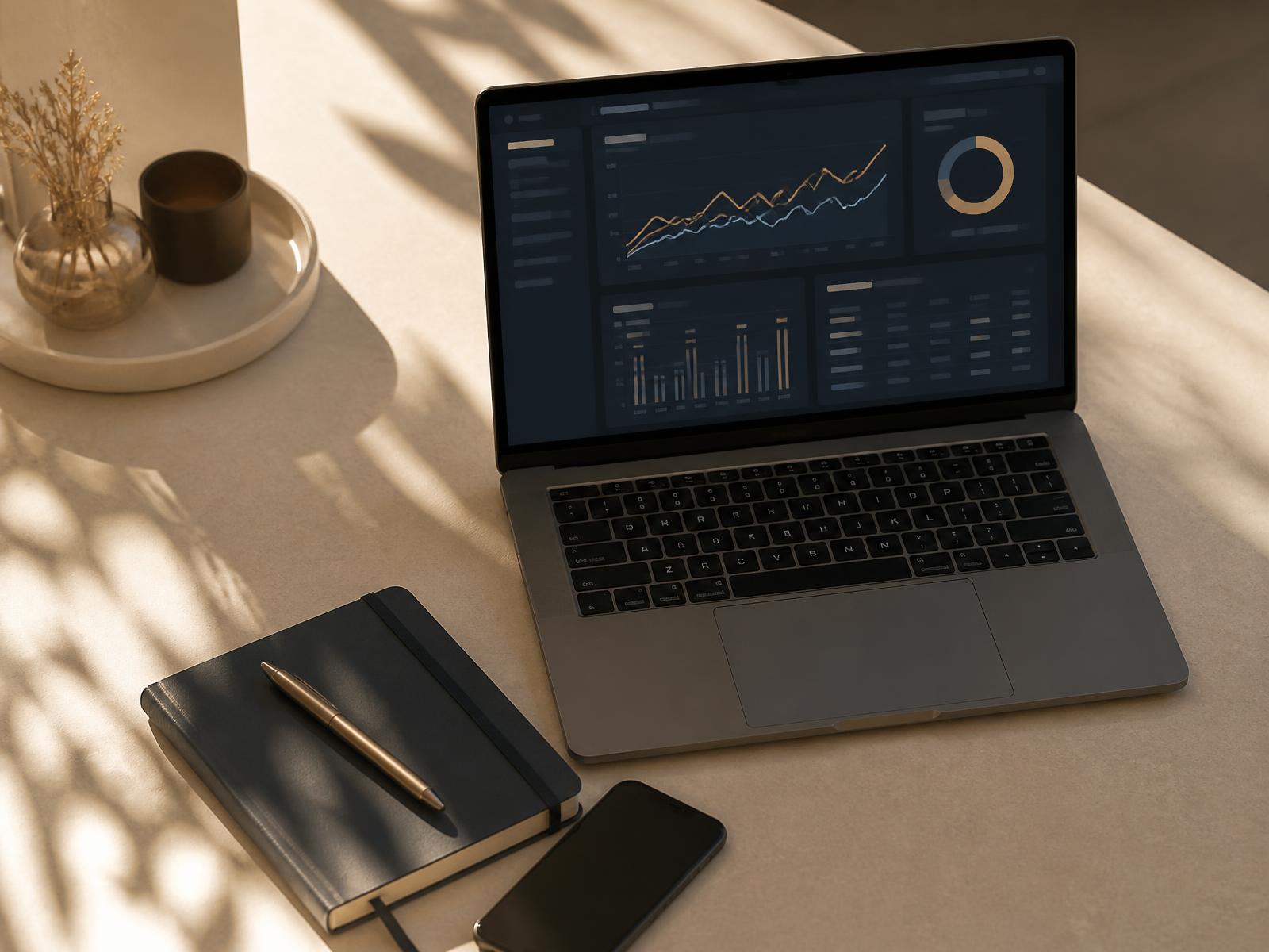 Laptop displaying a social media advertising campaign performance dashboard